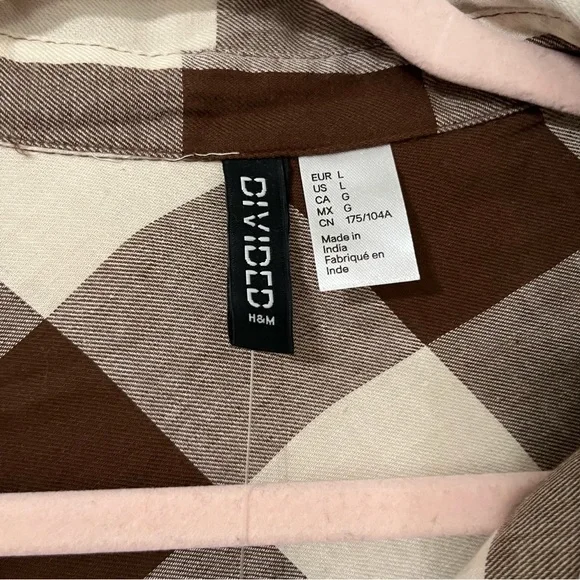 H&M Woman Divided Brown Flannel Plaid Long Sleeve Shirt Top Button Down L New - Picture 5 of 5